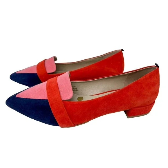 Boden NEW Scarlett Pointy Suede Colorblock Low Heel Shoe Size 39 / 9 - Picture 2 of 8